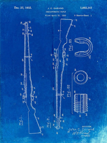 PP35-Faded Blueprint M-1 Rifle Patent Poster White Modern Wood Framed Art Print with Double Matting by Borders, Cole