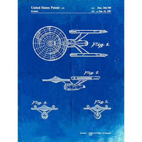 PP56-Faded Blueprint Starship Enterprise Patent Poster Black Modern Wood Framed Art Print with Double Matting by Borders, Cole