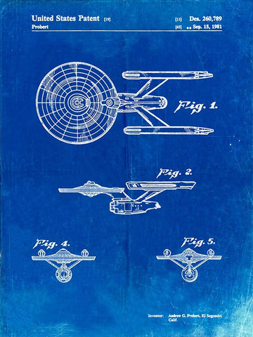 PP56-Faded Blueprint Starship Enterprise Patent Poster Black Ornate Wood Framed Art Print with Double Matting by Borders, Cole