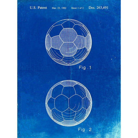 PP62-Faded Blueprint Leather Soccer Ball Patent Poster Gold Ornate Wood Framed Art Print with Double Matting by Borders, Cole