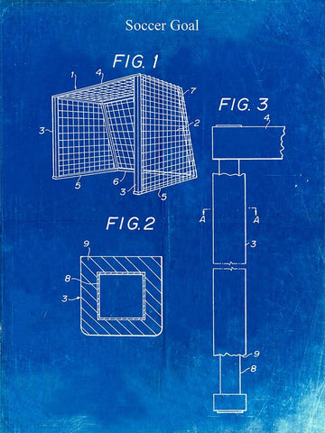 PP63-Faded Blueprint Soccer Goal Patent Poster White Modern Wood Framed Art Print with Double Matting by Borders, Cole