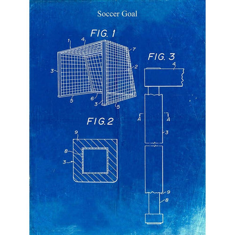 PP63-Faded Blueprint Soccer Goal Patent Poster White Modern Wood Framed Art Print by Borders, Cole