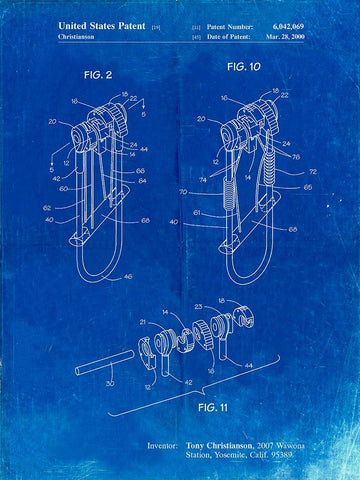 PP81-Faded Blueprint Rock Climbing Camalot Patent Poster Black Ornate Wood Framed Art Print with Double Matting by Borders, Cole