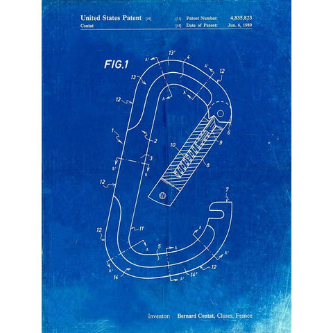 PP83-Faded Blueprint Oval Carabiner Patent Poster White Modern Wood Framed Art Print by Borders, Cole