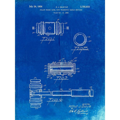 PP85-Faded Blueprint Gavel 1953 Patent Poster Black Modern Wood Framed Art Print with Double Matting by Borders, Cole