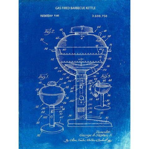 PP206-Faded Blueprint Webber Gas Grill 1972 Patent Poster Gold Ornate Wood Framed Art Print with Double Matting by Borders, Cole