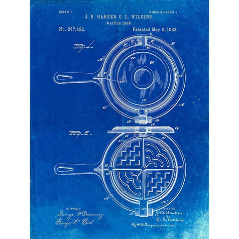 PP209-Faded Blueprint Waffle Iron Patent Poster Black Modern Wood Framed Art Print with Double Matting by Borders, Cole