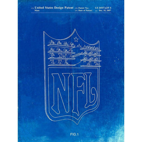 PP217-Faded Blueprint NFL Display Patent Poster Black Modern Wood Framed Art Print with Double Matting by Borders, Cole