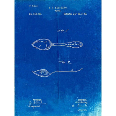 PP236-Faded Blueprint Training Spoon Patent Poster White Modern Wood Framed Art Print by Borders, Cole