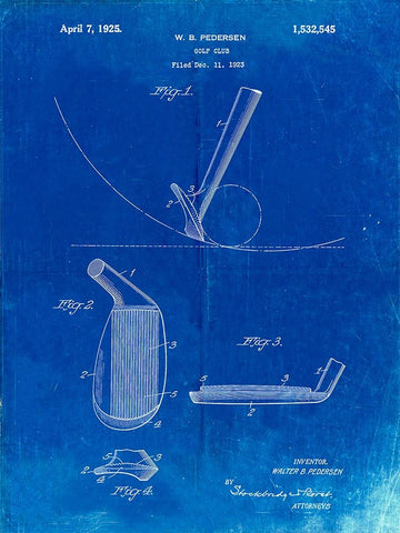 PP240-Faded Blueprint Golf Wedge 1923 Patent Poster Black Ornate Wood Framed Art Print with Double Matting by Borders, Cole