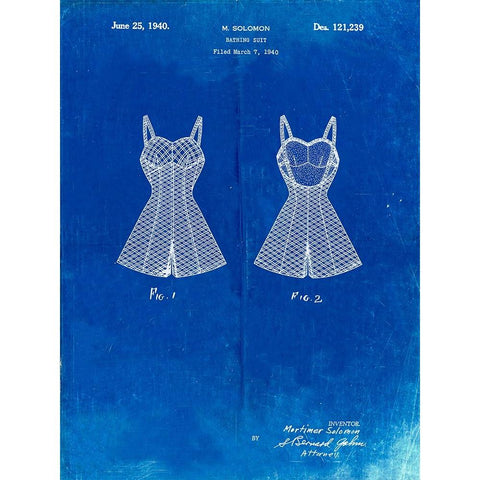 PP254-Faded Blueprint Bathing Suit Patent Poster White Modern Wood Framed Art Print by Borders, Cole