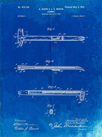 PP255-Faded Blueprint Dispensing Hammer Patent Poster White Modern Wood Framed Art Print with Double Matting by Borders, Cole