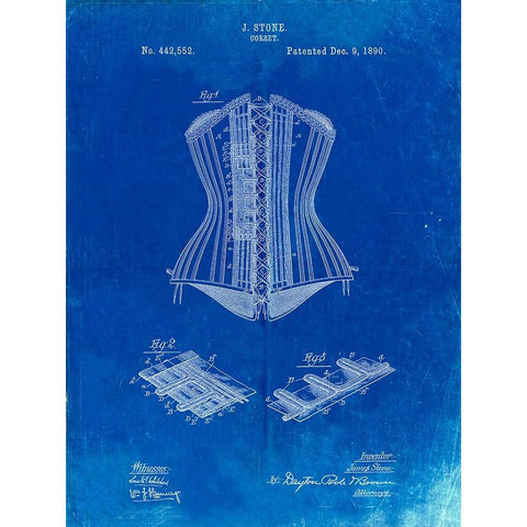 PP259-Faded Blueprint Corset Patent Poster Black Modern Wood Framed Art Print with Double Matting by Borders, Cole