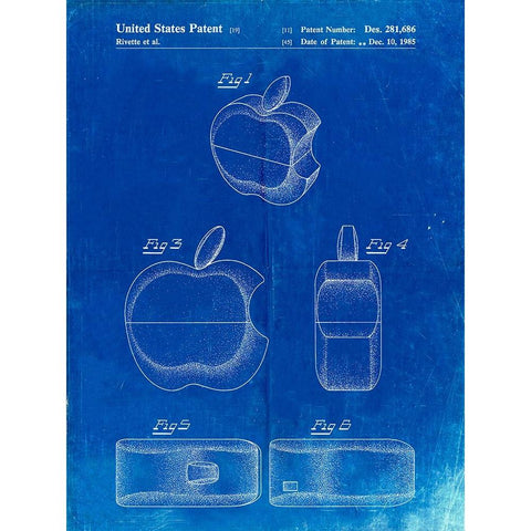 PP260-Faded Blueprint Apple Logo Flip Phone Patent Poster Gold Ornate Wood Framed Art Print with Double Matting by Borders, Cole