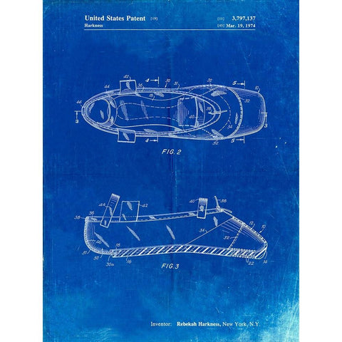 PP267-Faded Blueprint Ballet Slipper Patent Poster White Modern Wood Framed Art Print by Borders, Cole