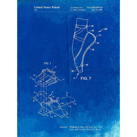 PP268-Faded Blueprint Ballet Shoe Patent Poster White Modern Wood Framed Art Print by Borders, Cole