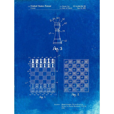 PP286-Faded Blueprint Speed Chess Game Patent Poster White Modern Wood Framed Art Print by Borders, Cole