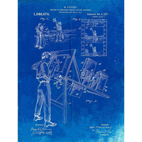 PP293-Faded Blueprint Cartoon Method Patent Poster Black Modern Wood Framed Art Print with Double Matting by Borders, Cole