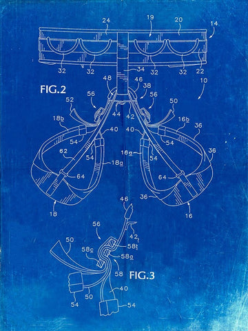 PP297-Faded Blueprint Rock Climbing Harness Patent Poster White Modern Wood Framed Art Print with Double Matting by Borders, Cole