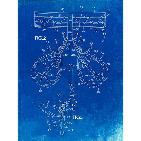 PP297-Faded Blueprint Rock Climbing Harness Patent Poster White Modern Wood Framed Art Print by Borders, Cole