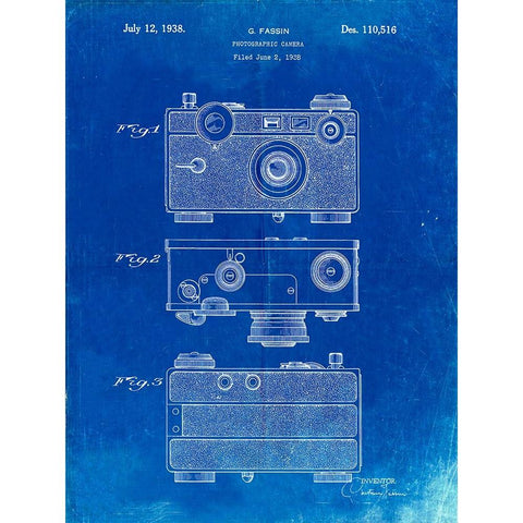 PP299-Faded Blueprint Argus C Camera Patent Poster Black Modern Wood Framed Art Print with Double Matting by Borders, Cole