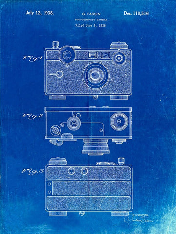 PP299-Faded Blueprint Argus C Camera Patent Poster Black Ornate Wood Framed Art Print with Double Matting by Borders, Cole