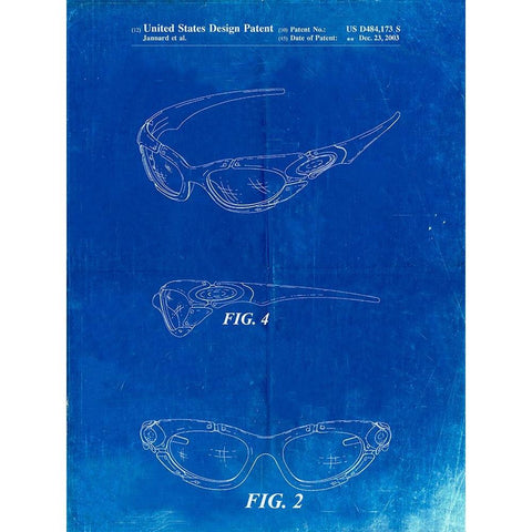 PP324-Faded Blueprint Oakley Sunglasses Patent Poster White Modern Wood Framed Art Print by Borders, Cole