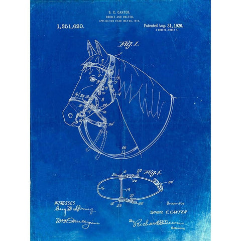 PP338-Faded Blueprint Bridle and Halter Patent Poster White Modern Wood Framed Art Print by Borders, Cole