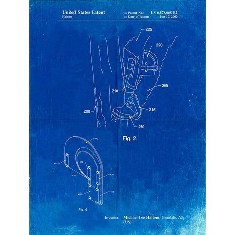 PP340-Faded Blueprint Pole Climber Knee Pads Patent Poster White Modern Wood Framed Art Print by Borders, Cole