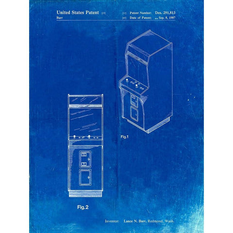 PP357-Faded Blueprint Arcade Game Cabinet Front Figure Patent Poster White Modern Wood Framed Art Print by Borders, Cole