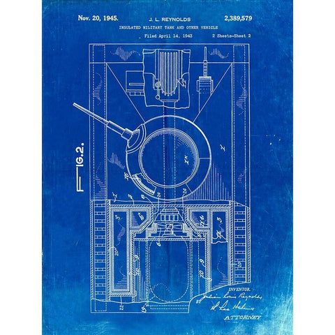 PP365-Faded Blueprint Insulated Military Tank Patent Poster White Modern Wood Framed Art Print by Borders, Cole