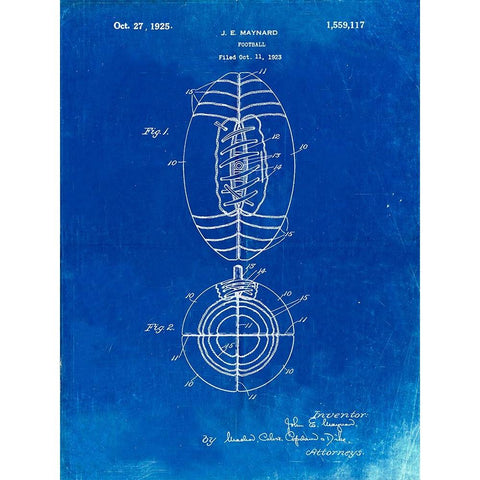 PP379-Faded Blueprint Football Game Ball 1925 Patent Poster White Modern Wood Framed Art Print by Borders, Cole