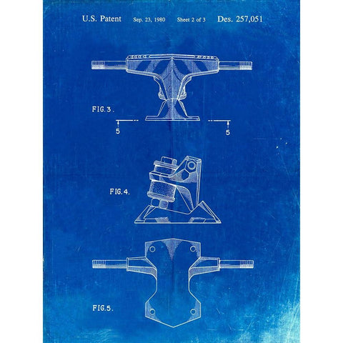 PP385-Faded Blueprint Skateboard Trucks Patent Poster Black Modern Wood Framed Art Print with Double Matting by Borders, Cole