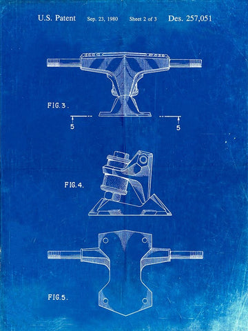 PP385-Faded Blueprint Skateboard Trucks Patent Poster Black Ornate Wood Framed Art Print with Double Matting by Borders, Cole