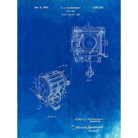 PP387-Faded Blueprint Movie Set Lighting Patent Poster White Modern Wood Framed Art Print by Borders, Cole