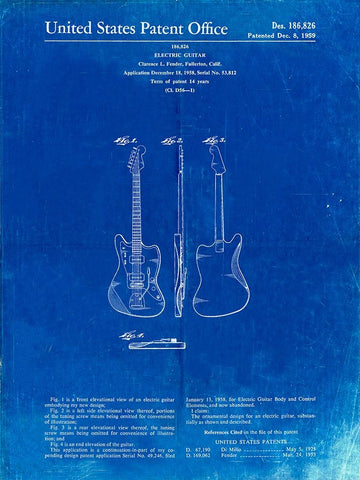 PP417-Faded Blueprint Fender Jazzmaster Guitar Patent Poster Black Ornate Wood Framed Art Print with Double Matting by Borders, Cole