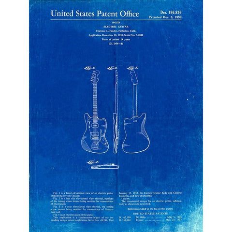 PP417-Faded Blueprint Fender Jazzmaster Guitar Patent Poster Gold Ornate Wood Framed Art Print with Double Matting by Borders, Cole