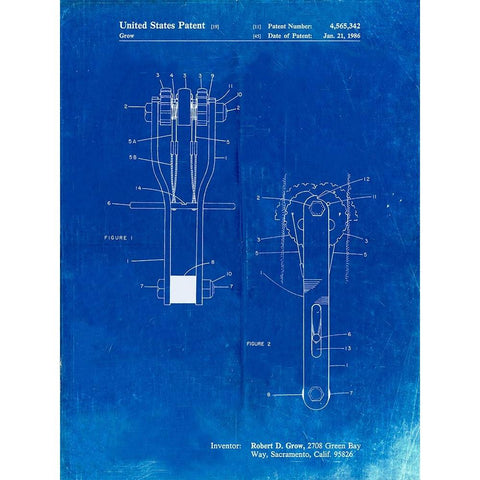 PP418-Faded Blueprint Rock Climbing Cam Patent Poster White Modern Wood Framed Art Print by Borders, Cole