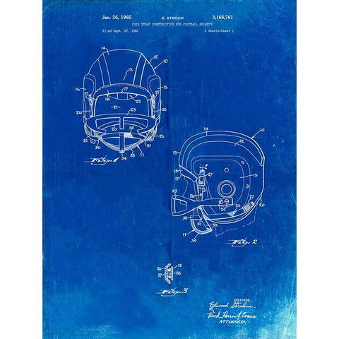 PP419-Faded Blueprint Face Mask Football Helmet 1965 Patent  White Modern Wood Framed Art Print by Borders, Cole