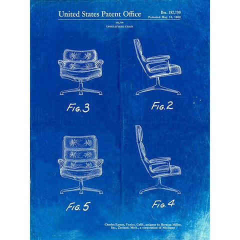 PP421-Faded Blueprint Eames Upholstered Chair Patent Poster Gold Ornate Wood Framed Art Print with Double Matting by Borders, Cole