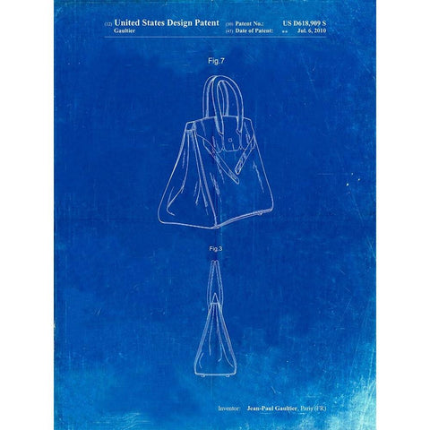 PP430-Faded Blueprint Jean Paul Gaultier Handbag Patent Poster White Modern Wood Framed Art Print by Borders, Cole