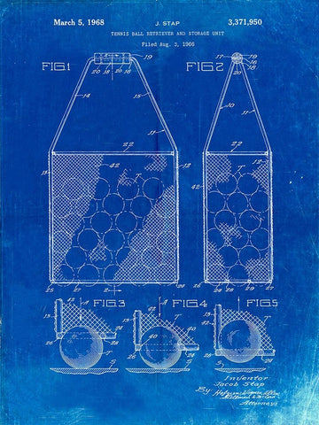 PP436-Faded Blueprint Tennis Hopper Patent Poster White Modern Wood Framed Art Print with Double Matting by Borders, Cole