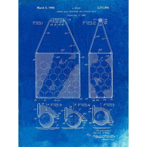 PP436-Faded Blueprint Tennis Hopper Patent Poster Black Modern Wood Framed Art Print with Double Matting by Borders, Cole