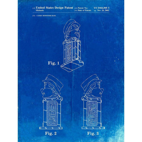 PP441-Faded Blueprint Pez Dispenser Patent Poster White Modern Wood Framed Art Print by Borders, Cole