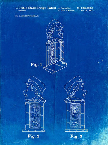 PP441-Faded Blueprint Pez Dispenser Patent Poster Black Ornate Wood Framed Art Print with Double Matting by Borders, Cole