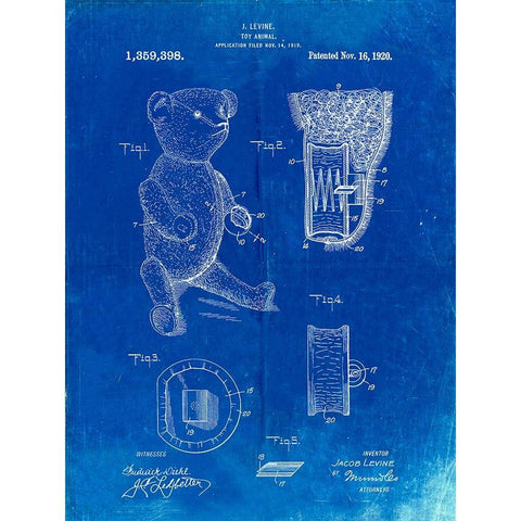 PP452-Faded Blueprint Whistle Teddy Bear 1919 Patent Poster Gold Ornate Wood Framed Art Print with Double Matting by Borders, Cole