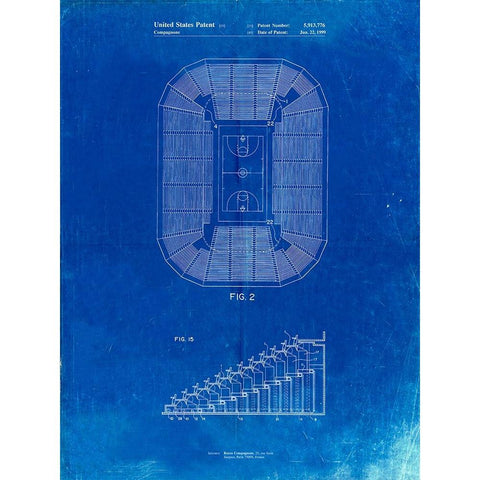 PP453-Faded Blueprint Retractable Arena Seating Patent Poster Black Modern Wood Framed Art Print with Double Matting by Borders, Cole