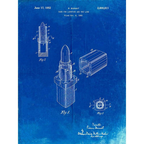 PP460-Faded Blueprint Chanel Lipstick Patent Poster White Modern Wood Framed Art Print by Borders, Cole