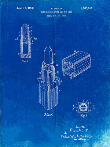 PP460-Faded Blueprint Chanel Lipstick Patent Poster White Modern Wood Framed Art Print with Double Matting by Borders, Cole