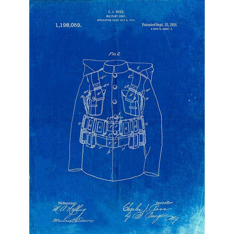 PP465-Faded Blueprint World War 1 Military Coat Patent Poster White Modern Wood Framed Art Print by Borders, Cole